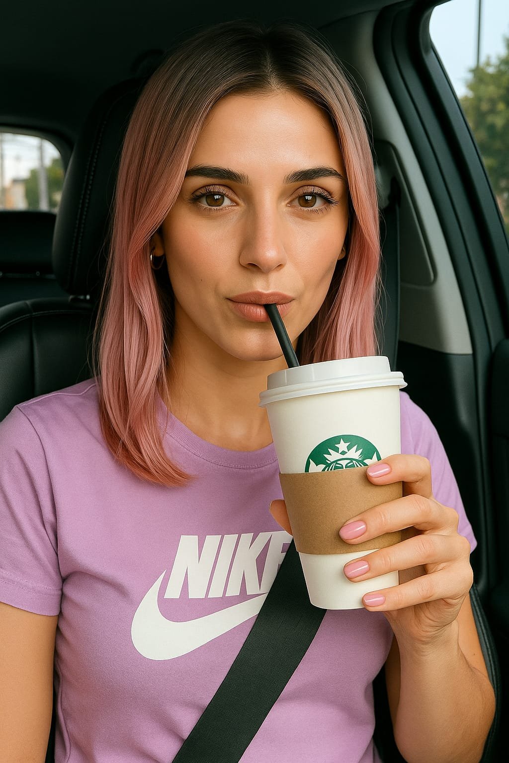 Influencer digital femenina en una ciudad